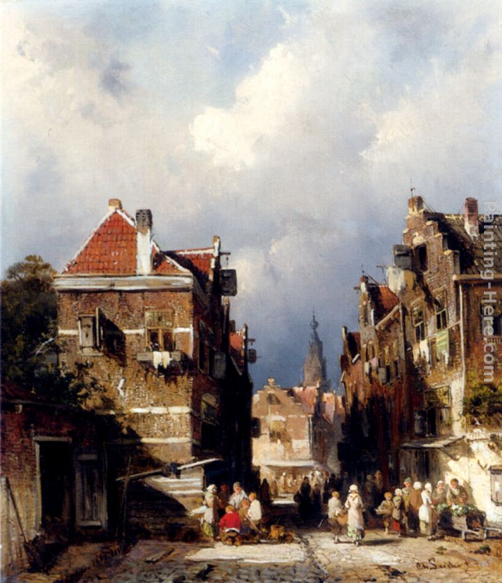 A Dutch Street Scene painting - Charles Henri Joseph Leickert A Dutch Street Scene art painting